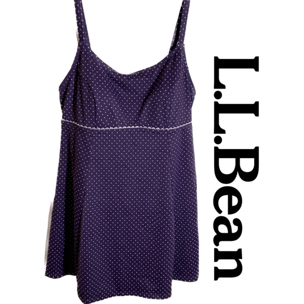 L.L. BEAN Retro Style One Piece Swim Dress Swimsuit UPF 50+ Body Shaping